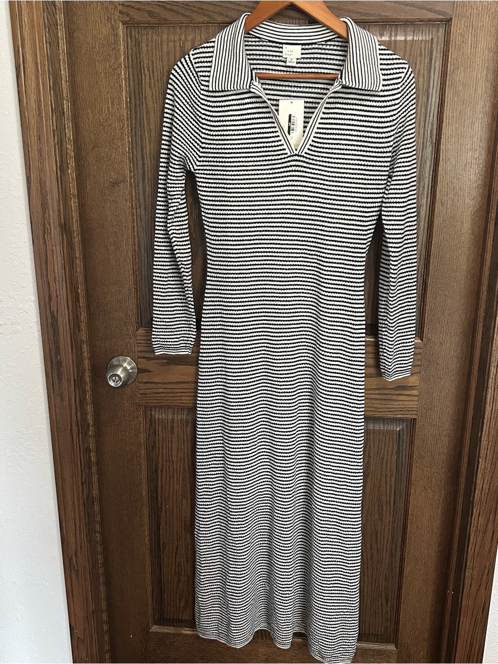 a new day Black and White Striped Collared Knit Maxi Dress